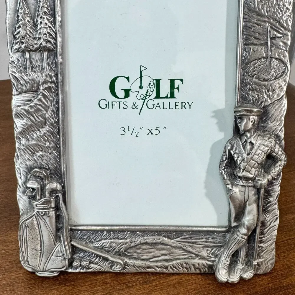 Golf Photo Frame 3.5 x 5 Picture Silver Pewter Free Standing 3D Golfer